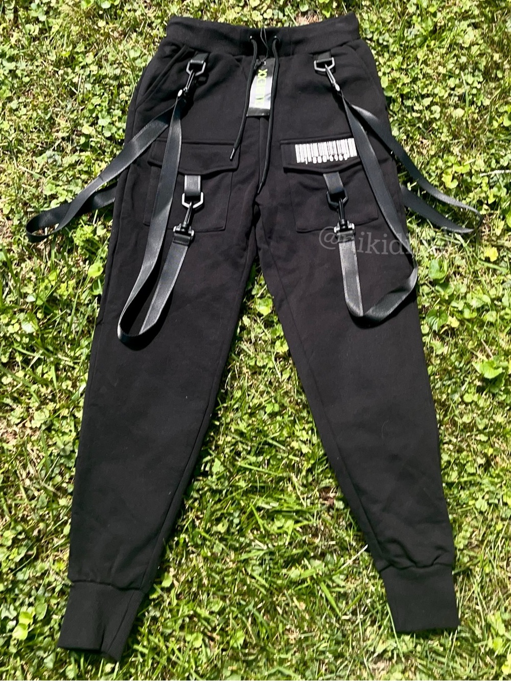 NEW Dolls Kill Club Exx Digital Blaze Bar Code Harness Joggers Sweatpants S